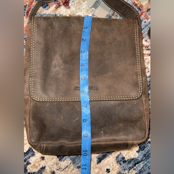 NWT Gianni Conte Brwn Leather Men Crossbody Bag Snap Closure Red Interior 966145 - Picture 7 of 13